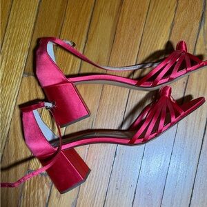 Nina New York Red Satin Strappy Block Heel Sandals Size 11